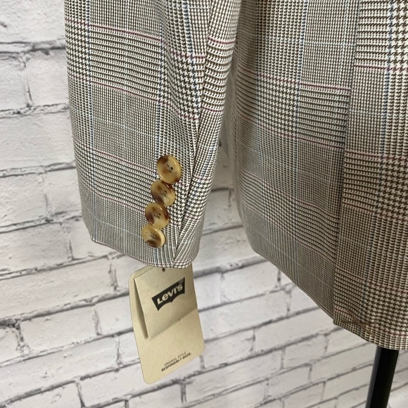 Levi’s Tan Plaid Double Breasted Blazer Oversized Small - Picture 9 of 13